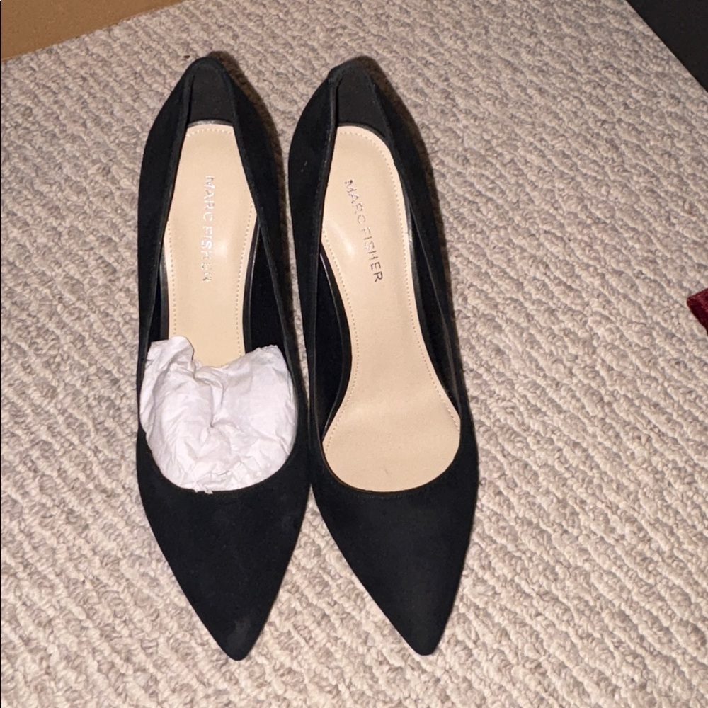 Marc Fisher Black Pointed Toe Suede Heels